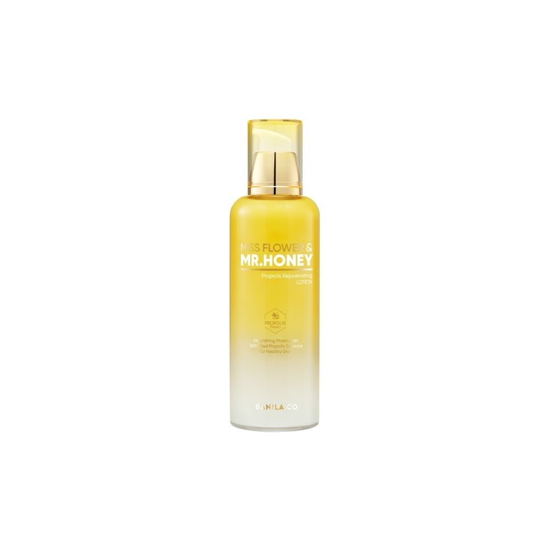 Banila Co Miss Flower & Mr.Honey Propolis Rejuvenating Face Moisturizer in a 150ml jar with a smooth, hydrating texture.