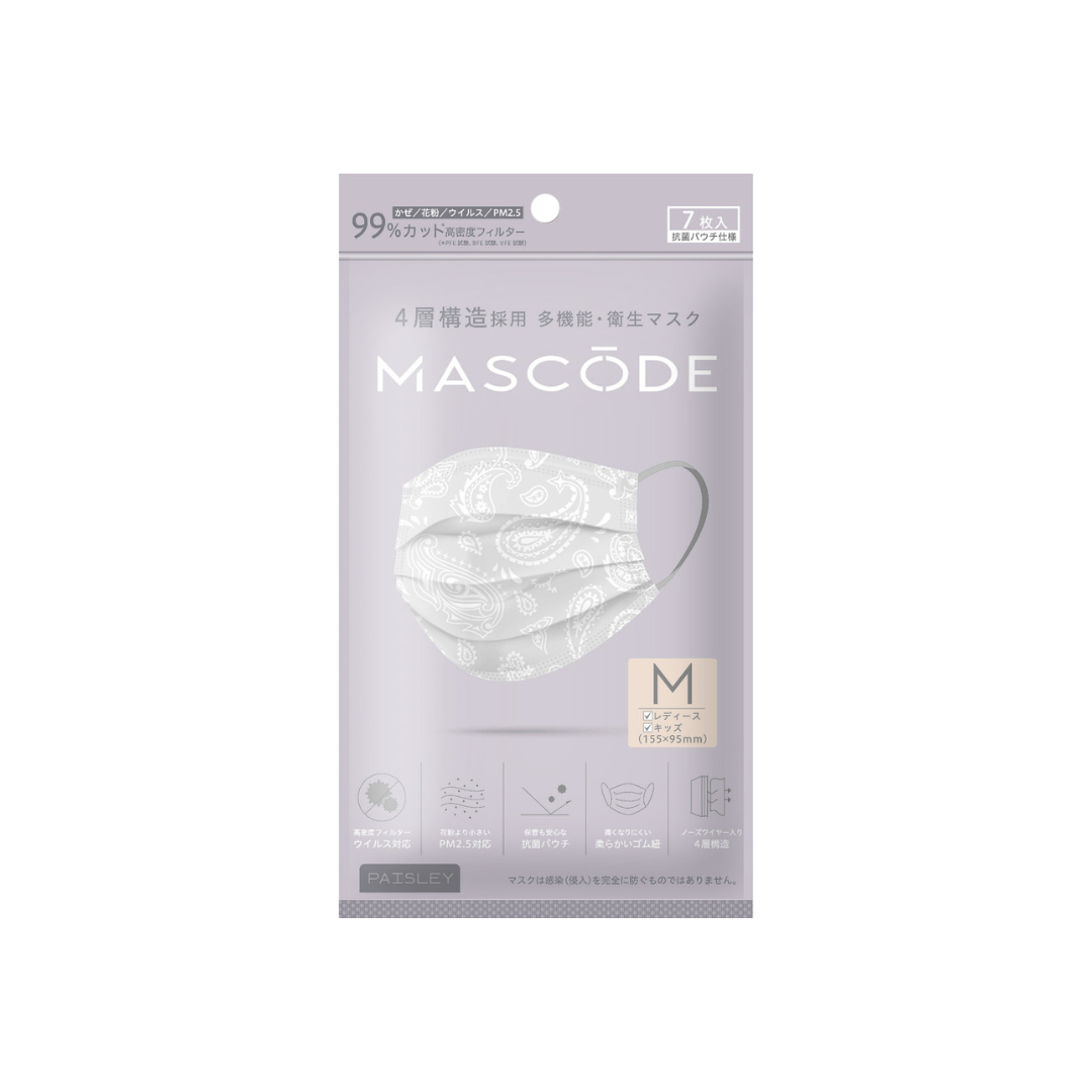 Sun Smile Mascode Mask set with medium paisley design for ladies and kids, includes 7 assorted masks in various colors and patterns.