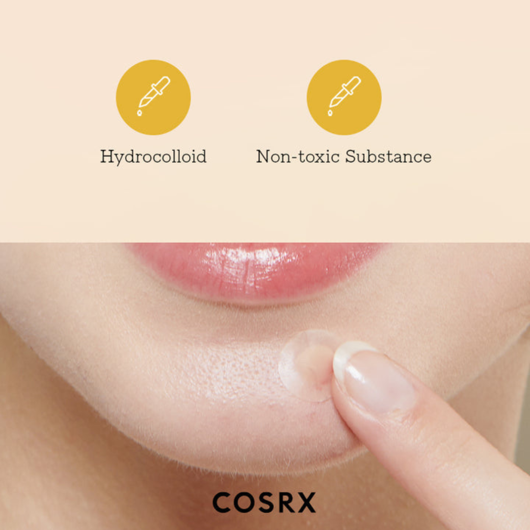 COSRX Master Patch Basic 36 Patches for spot treatment, featuring assorted spot patches and cream in a clear container.