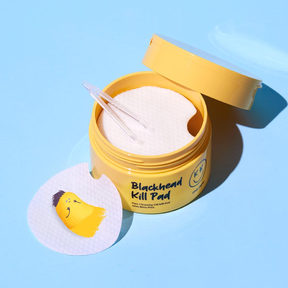 Ma:nyo Blackhead Kill Pad cleansing tissue with 50 pads, showing textured surface for pore cleansing and blackhead removal.