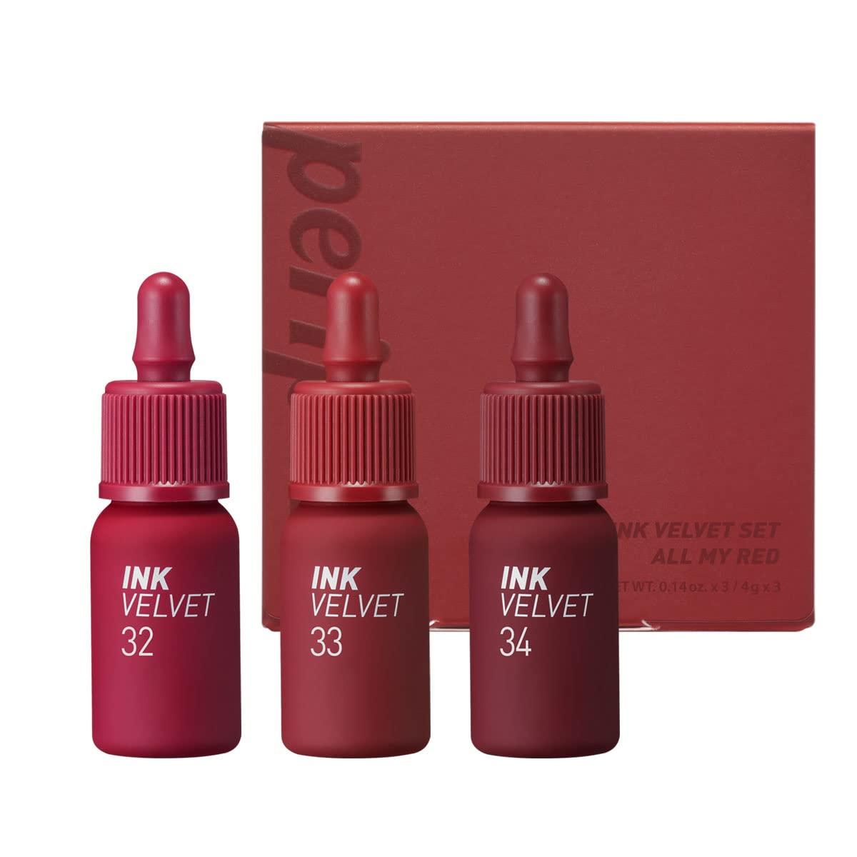 Peripera Ink Velvet Set lip tint collection featuring vibrant shades and smooth, matte finish in sleek packaging.