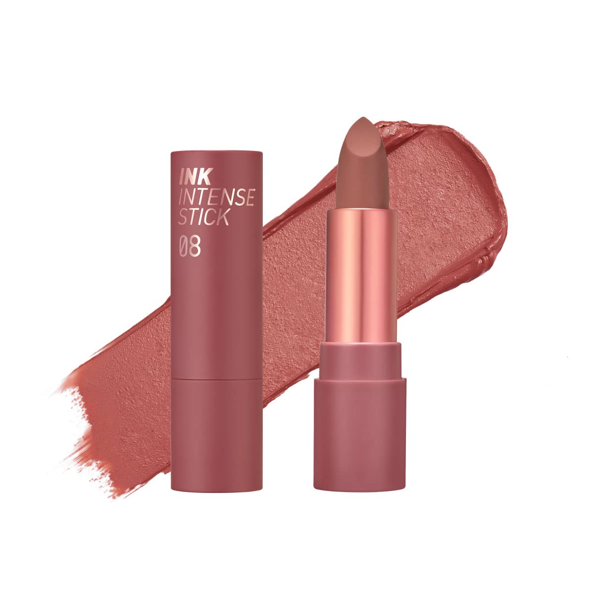 Peripera Ink Velvet Intense Stick lipstick in a rich berry shade, displayed in a sleek black tube with the cap removed.