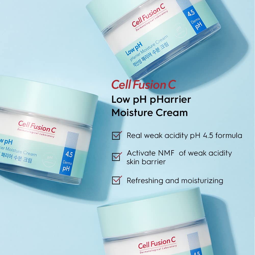 Cell Fusion C Low pH pHarrier Cream face moisturizer in 55ml jar with smooth, lightweight texture for gentle skin hydration