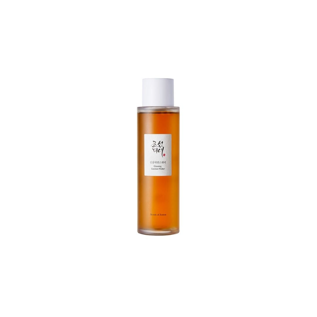 Beauty of Joseon Ginseng Essence Water toner bottle with Korean traditional packaging and clear liquid inside.
