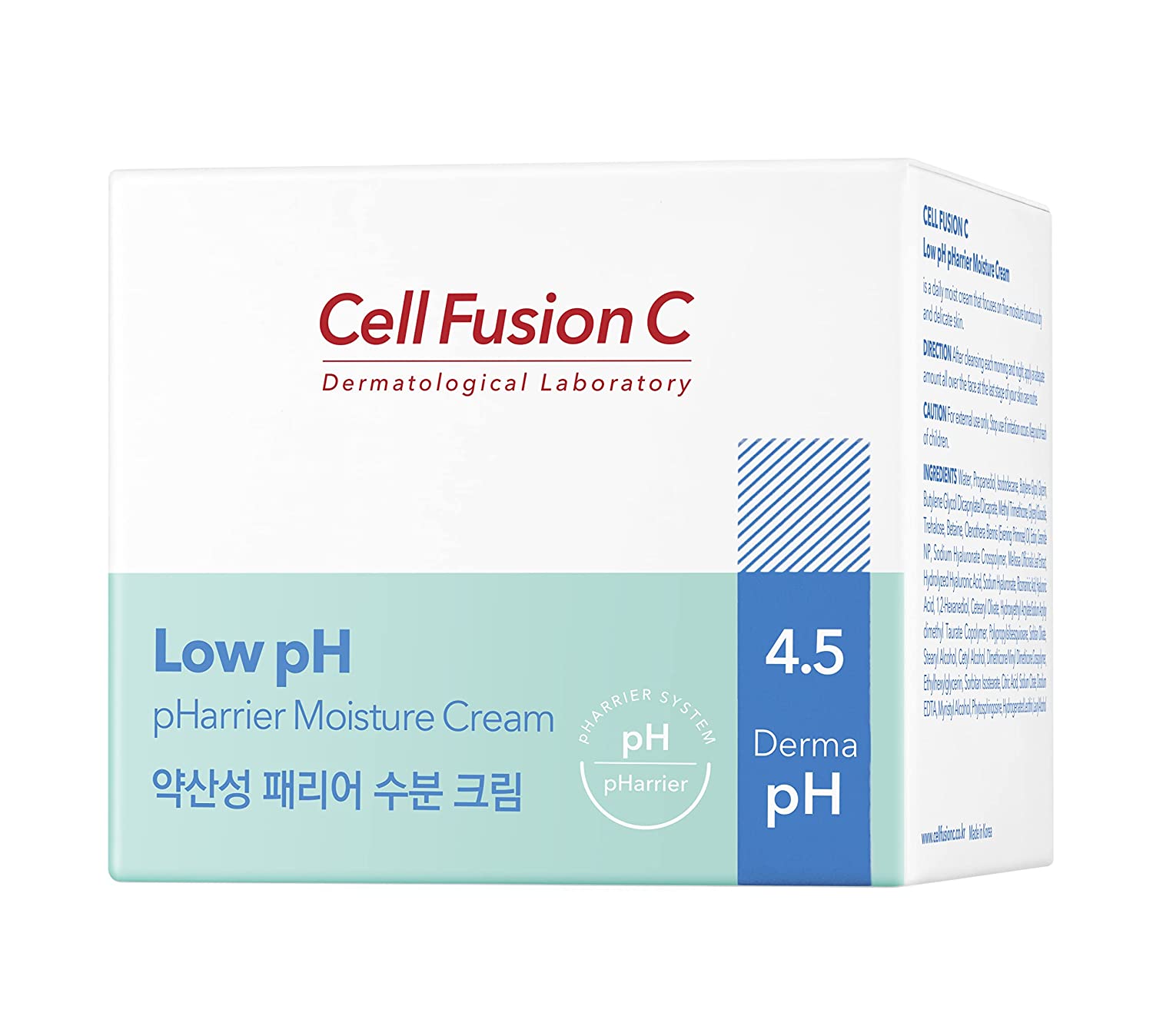 Cell Fusion C Low pH pHarrier Cream face moisturizer jar with 55ml container, suitable for gentle skin hydration and pH balance.