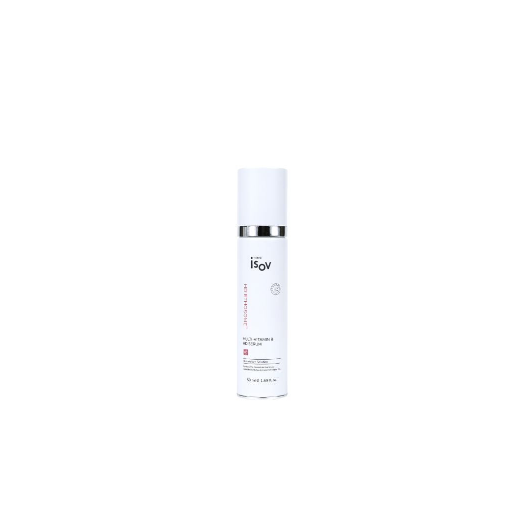 ISOV Multi Vitamin B HD Serum in a 50ml bottle, showcasing the clear serum with a dropper cap for skincare.