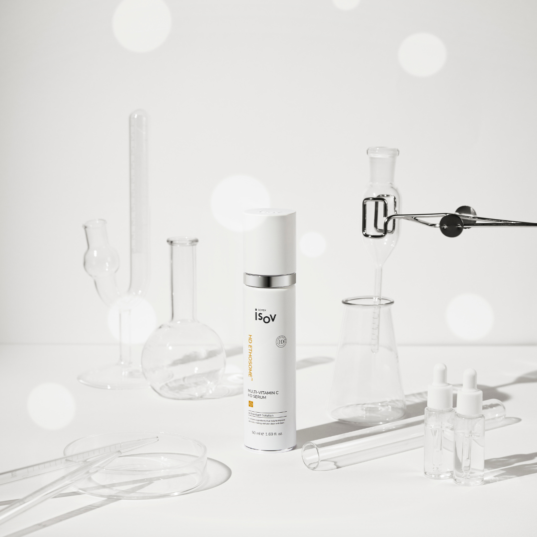 ISOV Multi Vitamin C HD Serum 50ml bottle with dropper, clear liquid serum for skin brightening and antioxidant benefits
