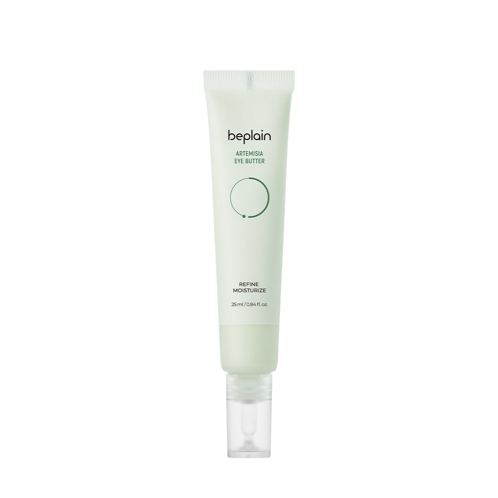 Beplain Artemisia Eye Butter 25ml eye cream, featuring a sleek jar with herbal ingredients for soothing eye skin.