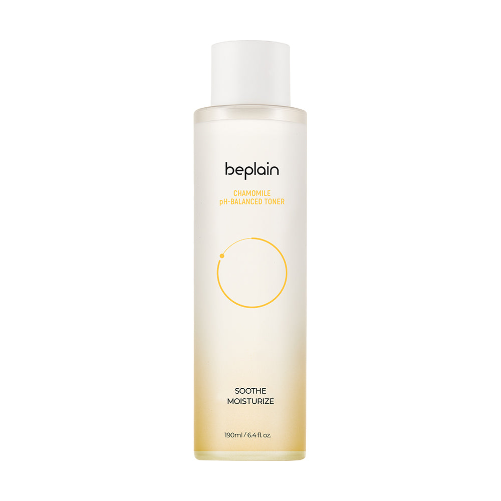 Beplain chamomile pH-balanced toner in a 190ml bottle, featuring natural chamomile ingredients for gentle skin hydration.