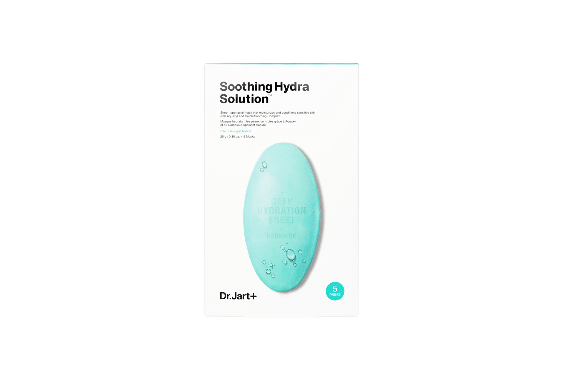 Dr. Jart+ Dermask Micro Jet Soothing Hydra Solution Sheet Mask showing a sleek, hydrating sheet mask designed for soothing skin.