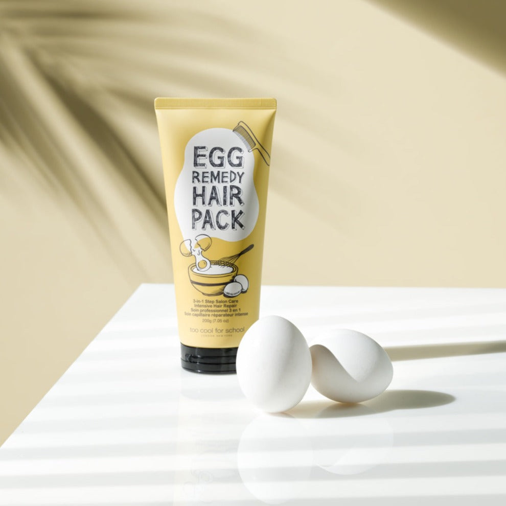 Too Cool For School Egg Remedy Hair Pack 200g conditioner and treatment with nourishing egg ingredients, shown in the product image.