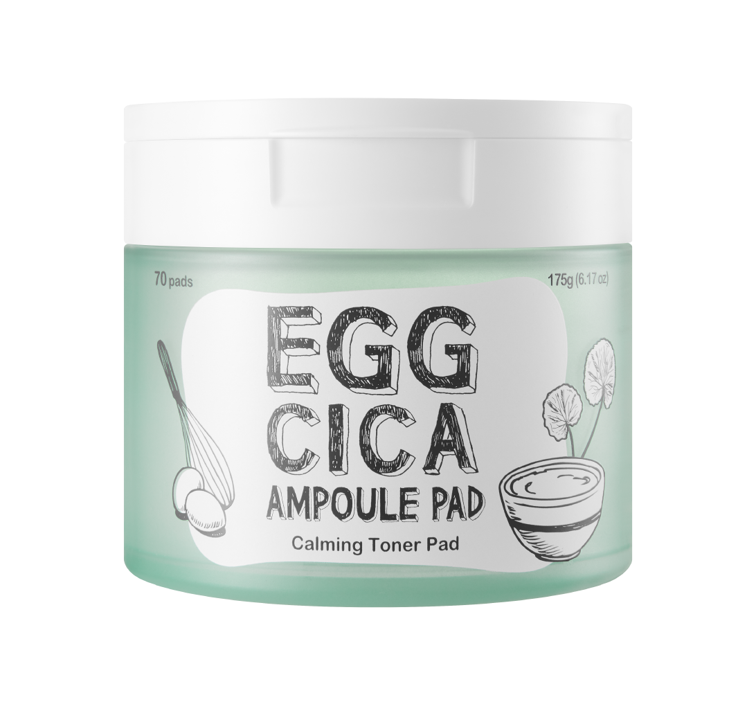Too Cool For School Egg Cica Ampoule Pad toner pad with 70 absorbent pads for soothing and revitalizing skin.