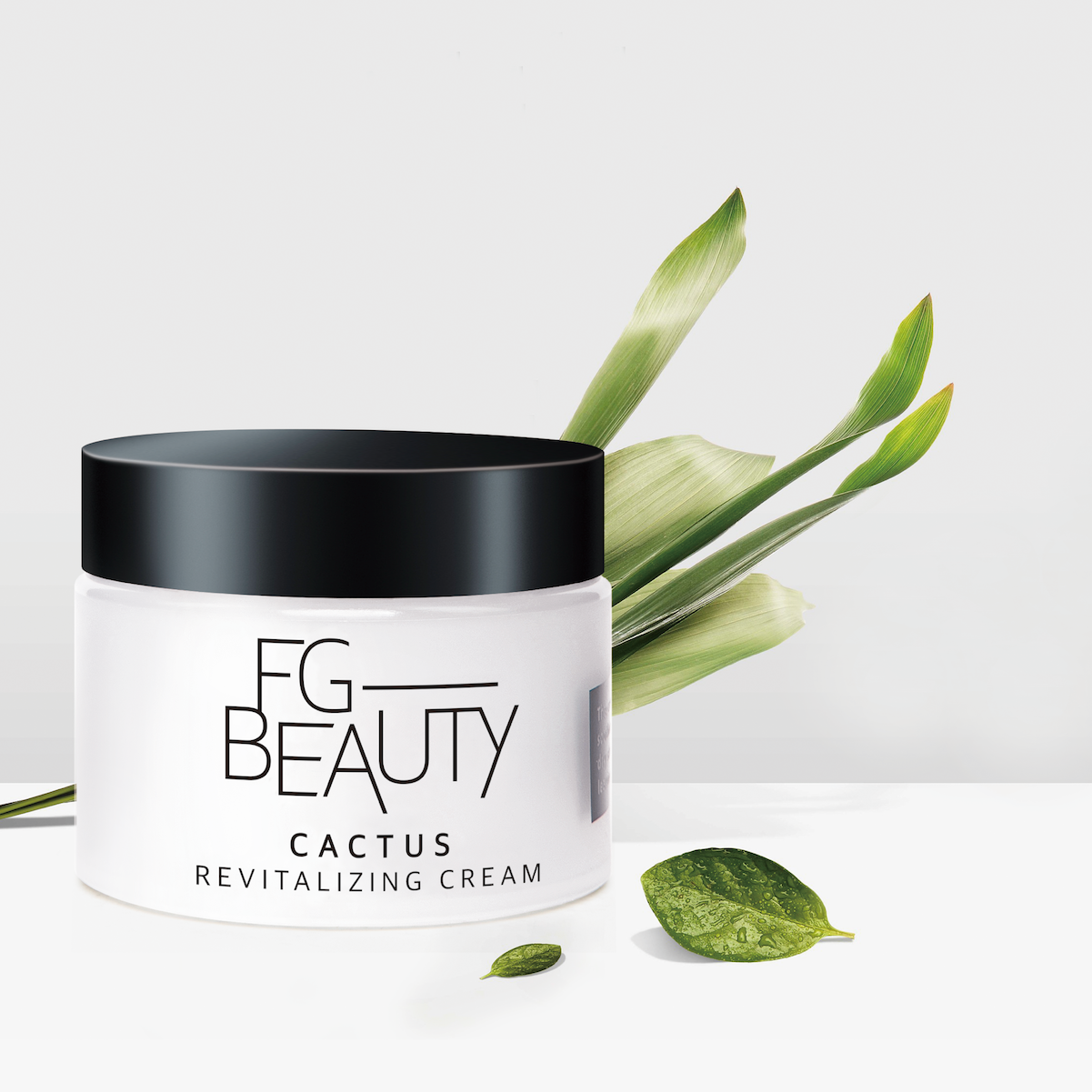 FG Beauty Cactus Revitalizing Face Moisturizer 50ml, with a sleek white jar and green cactus design on the label.