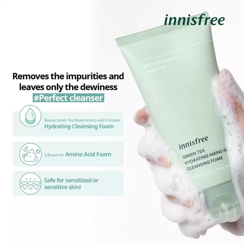 Innisfree Green Tea Hydrating Amino Acid Cleansing Foam 150ml [Renewal] - Shop K-Beauty in Australia