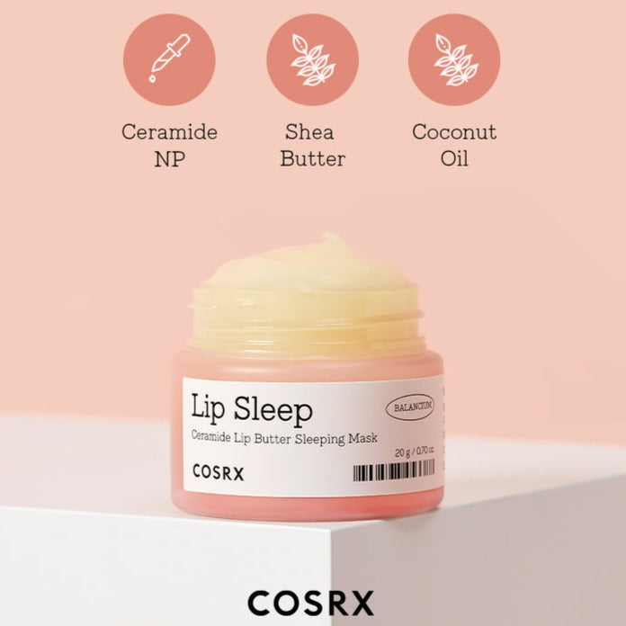 COSRX Balancium Ceramide Lip Butter Sleeping Mask in 20g jar, creamy lip mask with ceramide for nourishing overnight lip care.