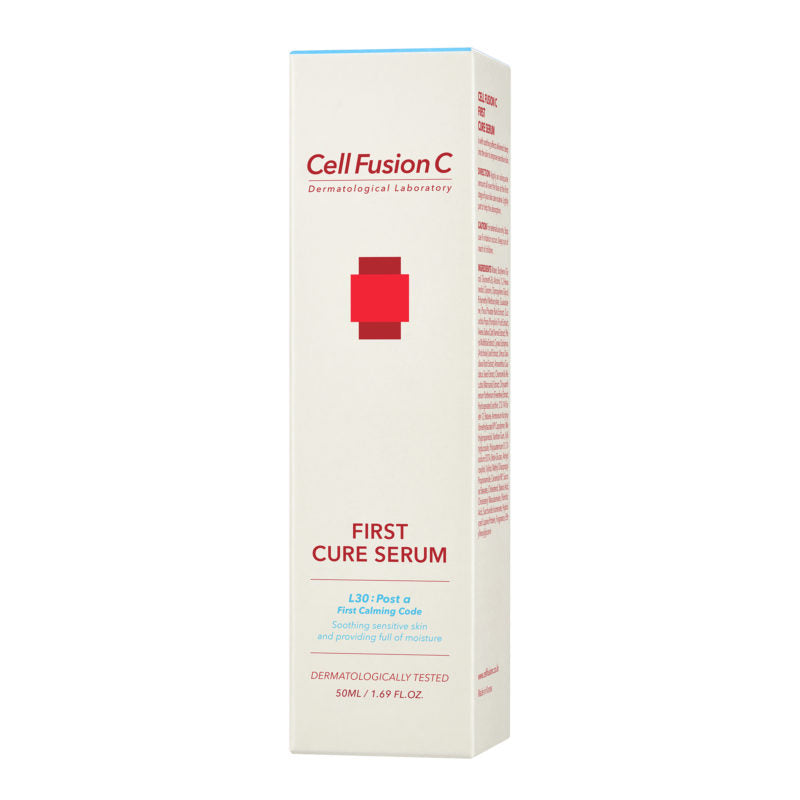 Cell Fusion C First Cure Serum 50ml bottle with dropper, clear glass container for skincare and hydration.