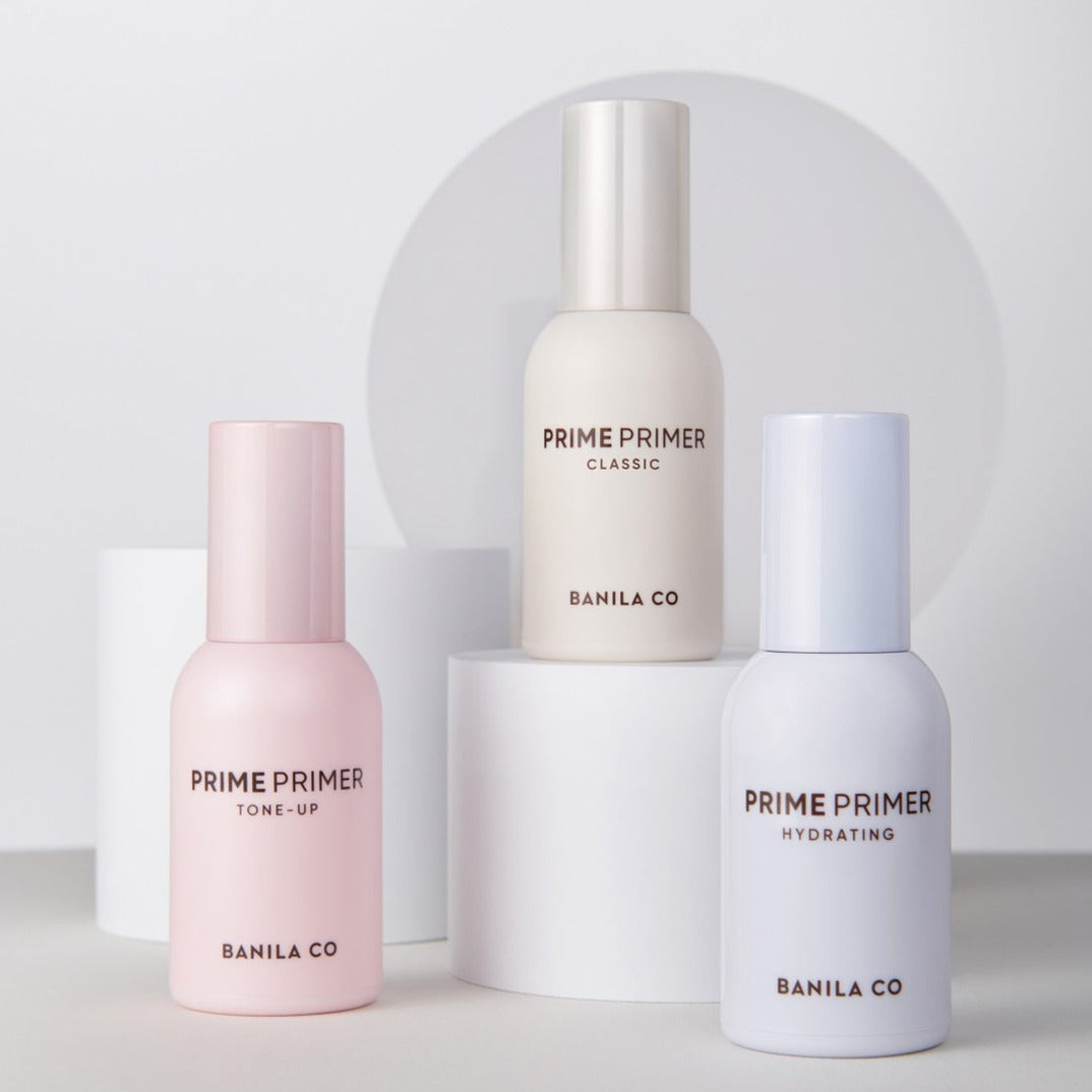 Banila Co Prime Primer Tone-up cream in a 30ml tube, showing the product's sleek packaging and light-colored design.