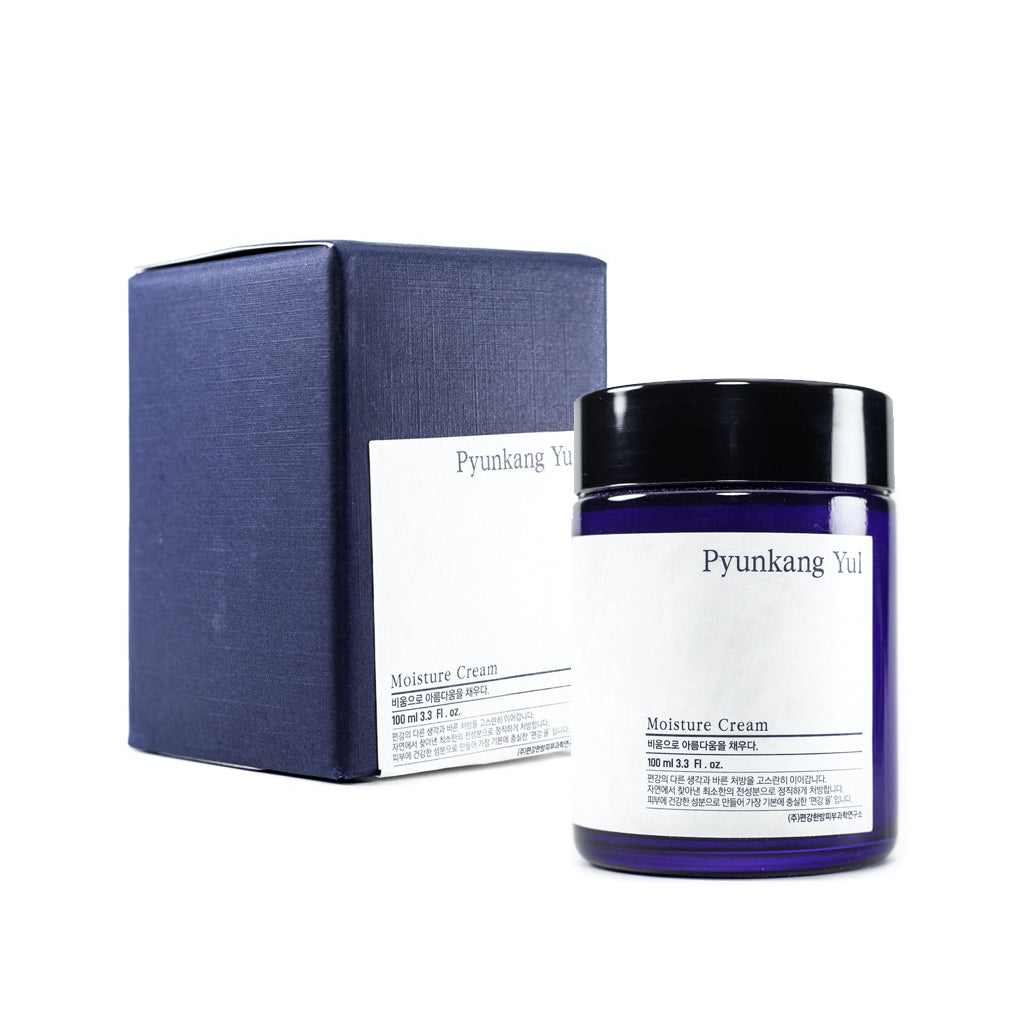 Pyunkang Yul Moisture Cream 100ml, a face moisturizer in a white jar with a blue label, designed for hydrating skin.