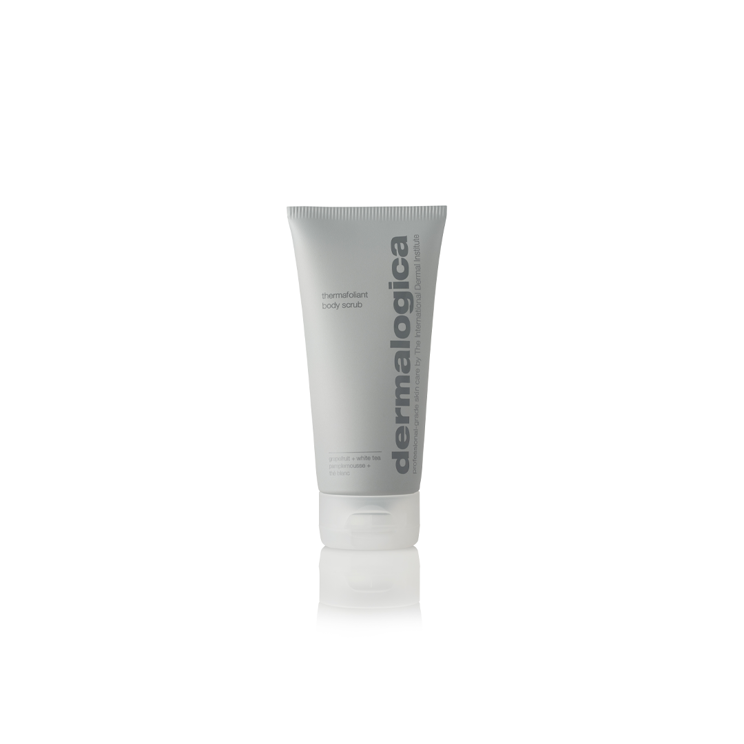 Dermalogica Thermafoliant Body Scrub in 177ml, showing the textured scrub product in a sleek container.