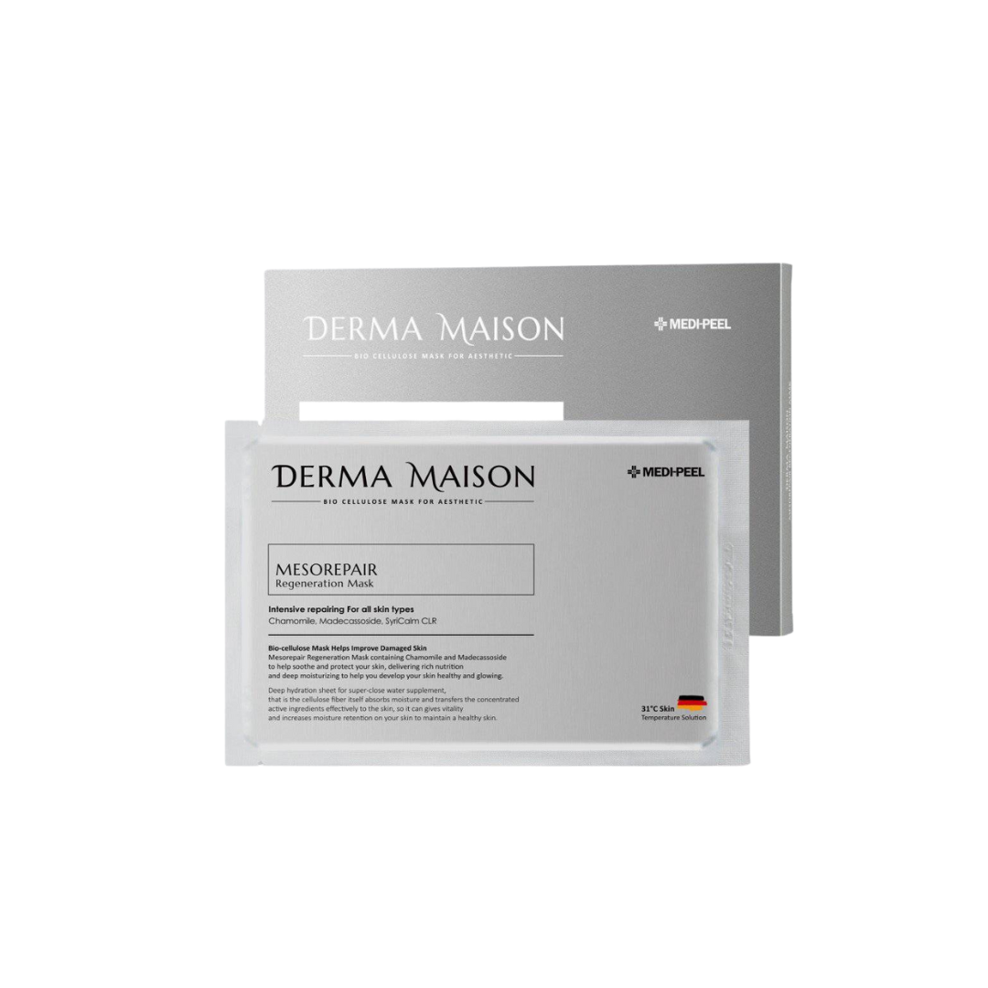 Set of five Derma Maison Mesorepair Regeneration Sheet Masks in a box, designed for skin renewal and hydration.