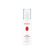 Cell Fusion C First Cure Serum in a 50ml bottle, clear glass container with dropper, showcasing the skincare serum inside.