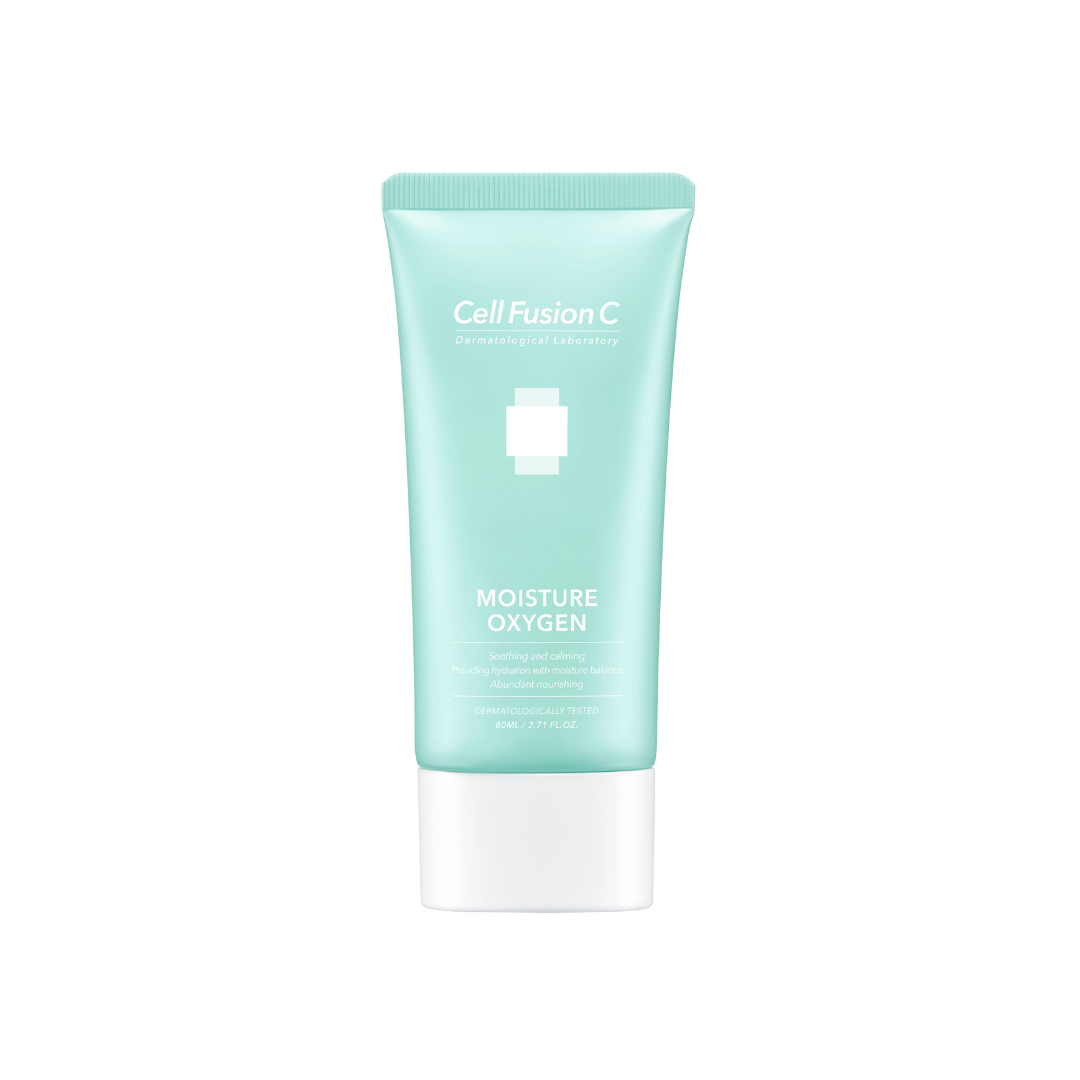 Cell Fusion C Moisture Oxygen 80ml face moisturizer jar with white and blue packaging, featuring a sleek design.