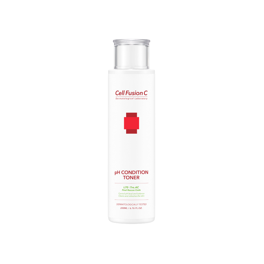 Cell Fusion C pH Condition Toner in a 200ml bottle, clear liquid in a sleek pump bottle, designed for balanced skin pH.