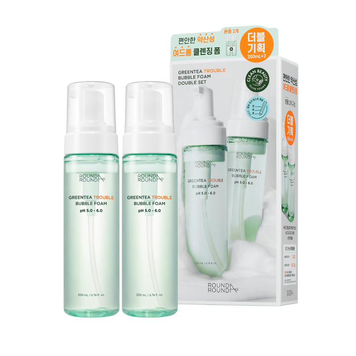 ROUND A’ROUNDGreentea Trouble Bubble Foam Double Set 200ml + 200ml - La Cosmetique