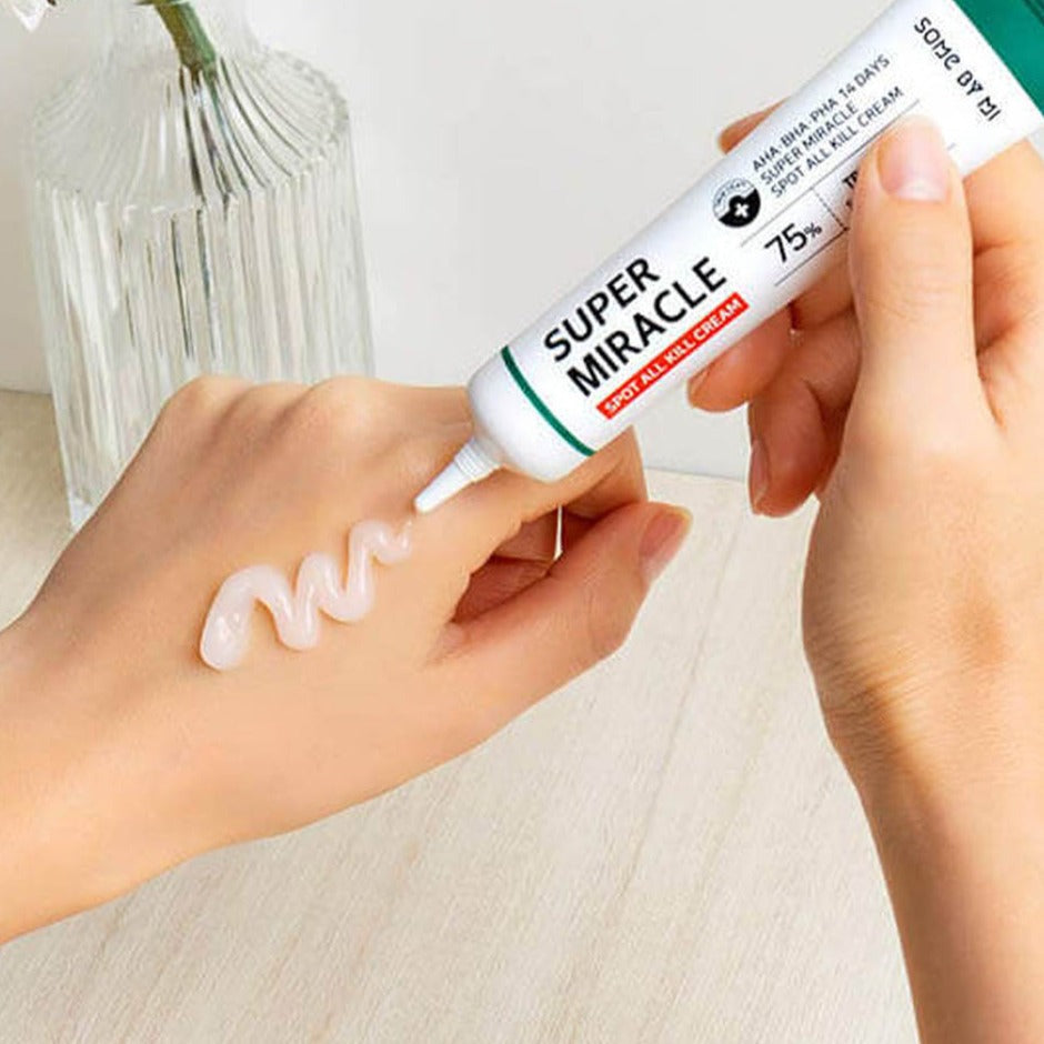Some By Mi AHA BHA PHA 14 Days Super Miracle Spot All Kill Cream in 30ml, a face moisturizer for blemish treatment and skin clarity.