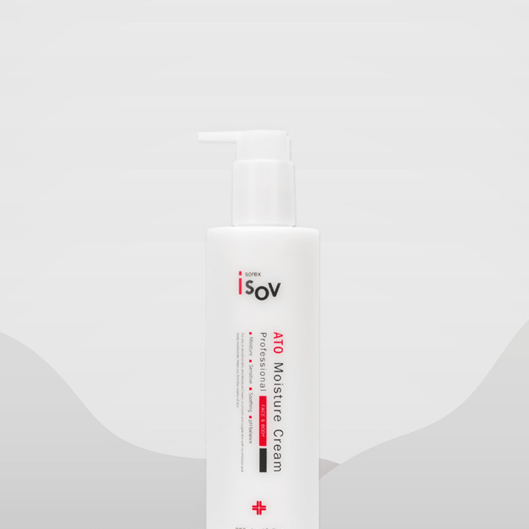 ISOV ATO Moisture Cream 300ml face moisturizer jar with white lid and creamy texture for hydration.