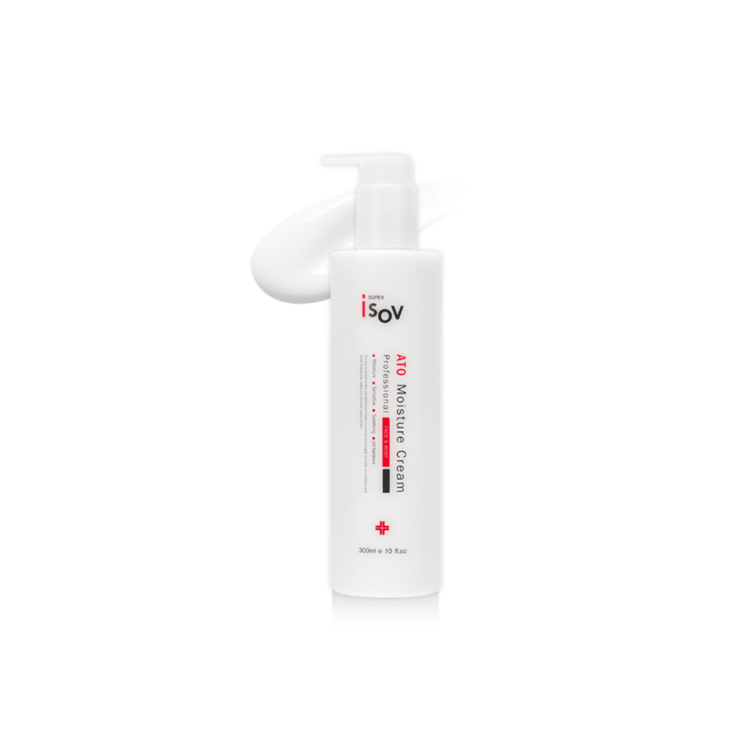 ISOV ATO Moisture Cream 300ml face moisturizer jar with smooth, hydrating cream in a white container.