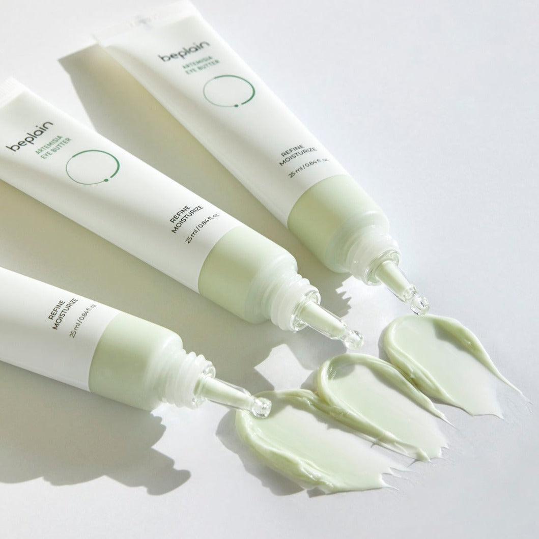 Beplain Artemisia Eye Butter 25ml eye cream with natural herbal ingredients, shown in a sleek jar against a neutral background.