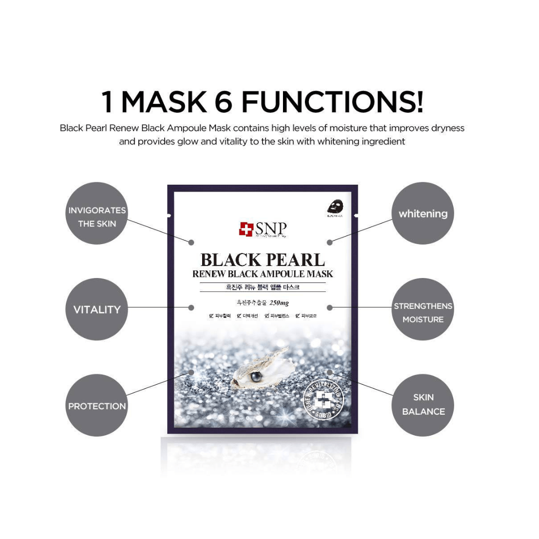 SNP Black Pearl Renew Black Ampoule Mask Box [10pcs] | La Cosmetique