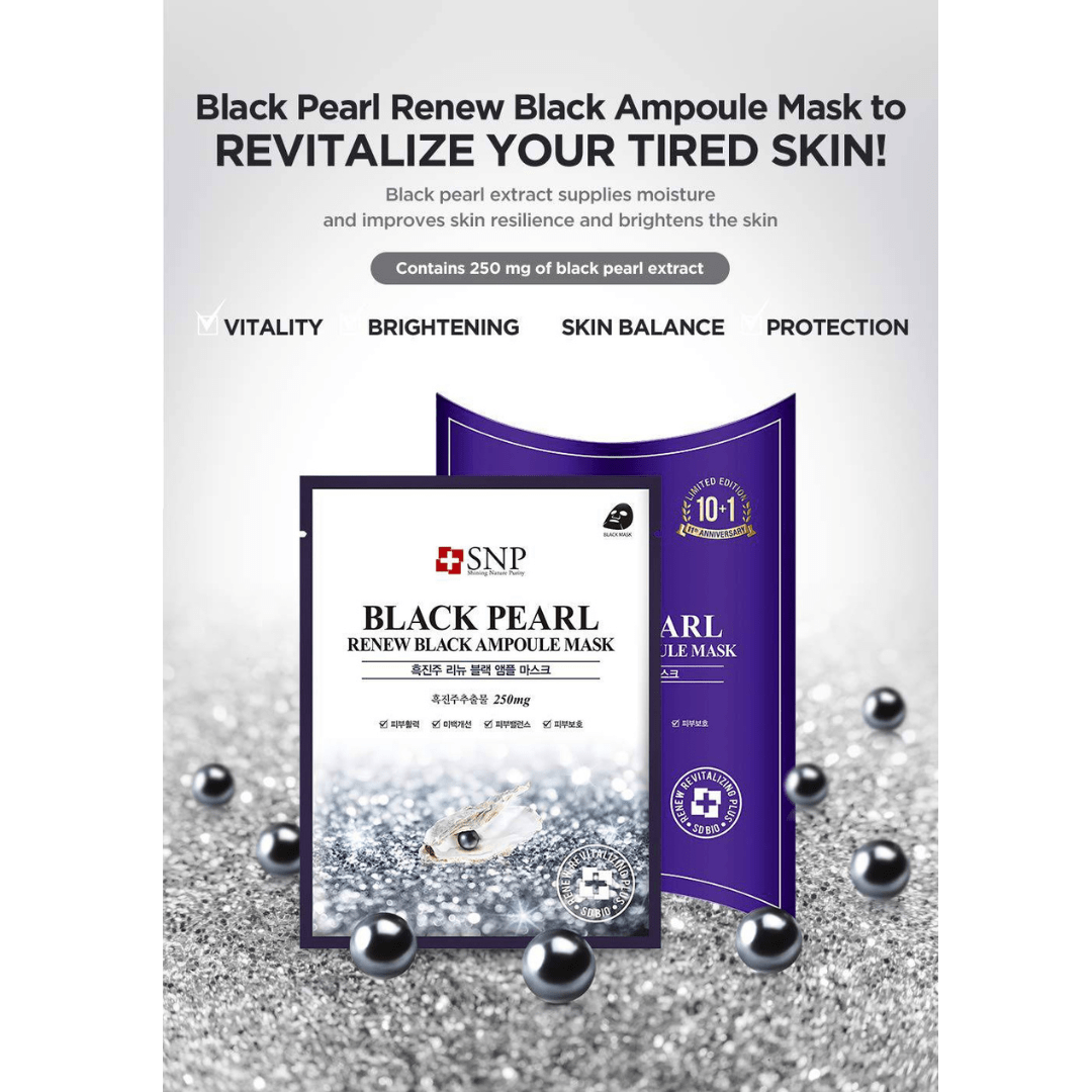 SNP Black Pearl Renew Black Ampoule Mask Box [10pcs] | La Cosmetique