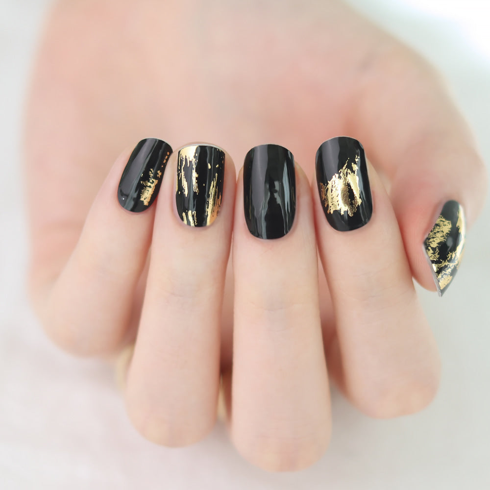 Glossy BlossomGel Nail Strips - Black Foil Art - La Cosmetique