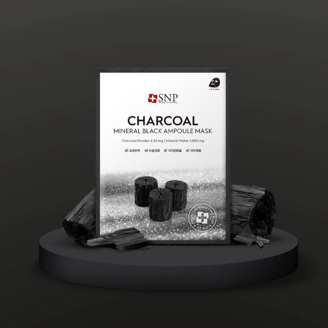 SNP Charcoal Mineral Black Ampoule Mask Box [10pcs] | La Cosmetique