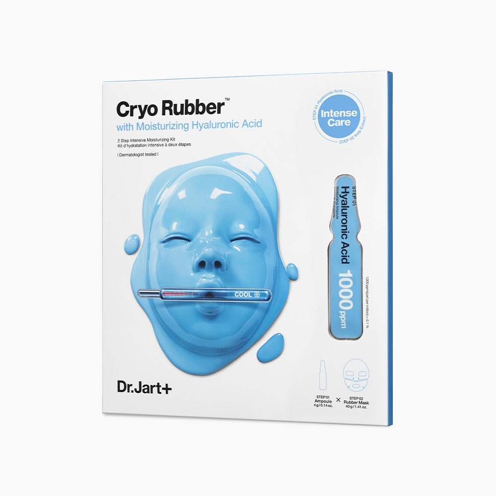 Dr. Jart+ Cryo Rubber Mask with Moisturizing Hyaluronic Acid Set, two-piece sheet mask packaging