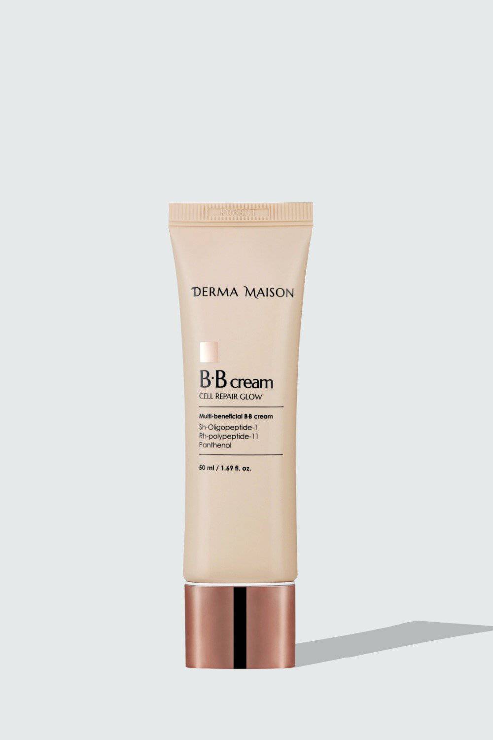 Derma Maison Cell Repair Glow BB Cream in 50ml tube, lightweight formula for smooth, radiant skin.