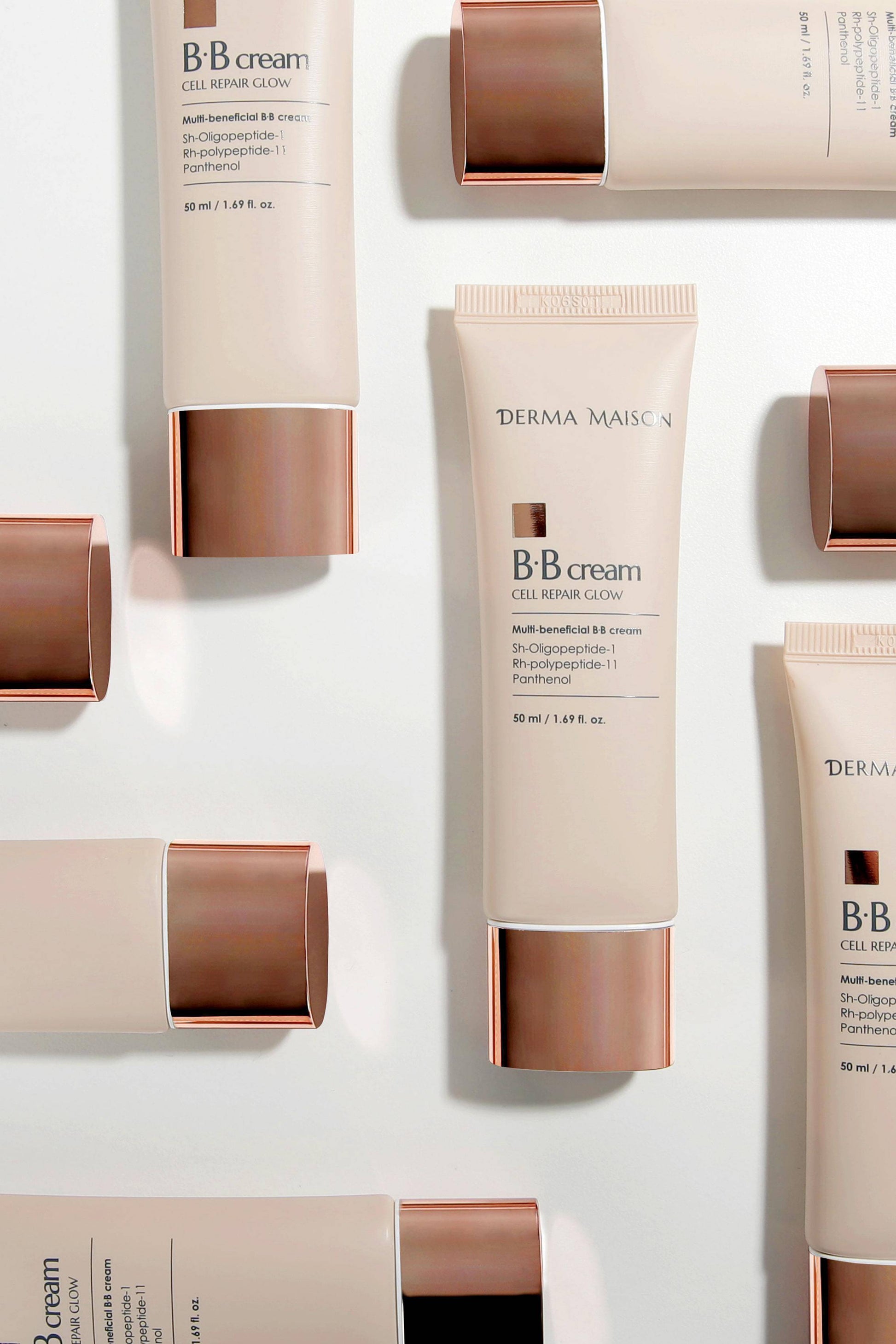 Derma Maison Cell Repair Glow BB Cream in a 50ml tube, providing skin coverage and a luminous finish.