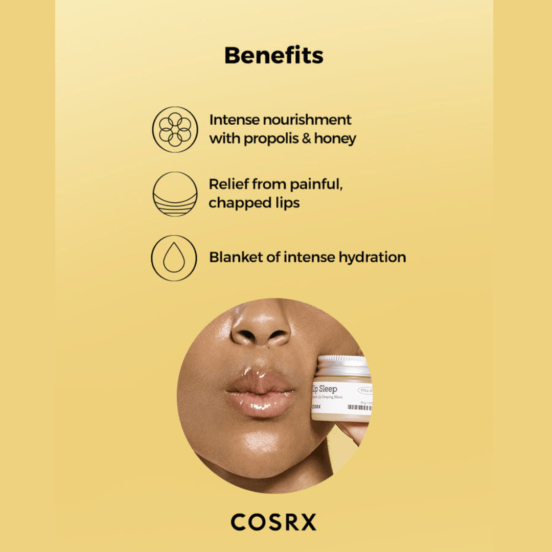COSRX Full Fit Propolis Lip Sleeping Mask jar with nourishing propolis formula for overnight lip care