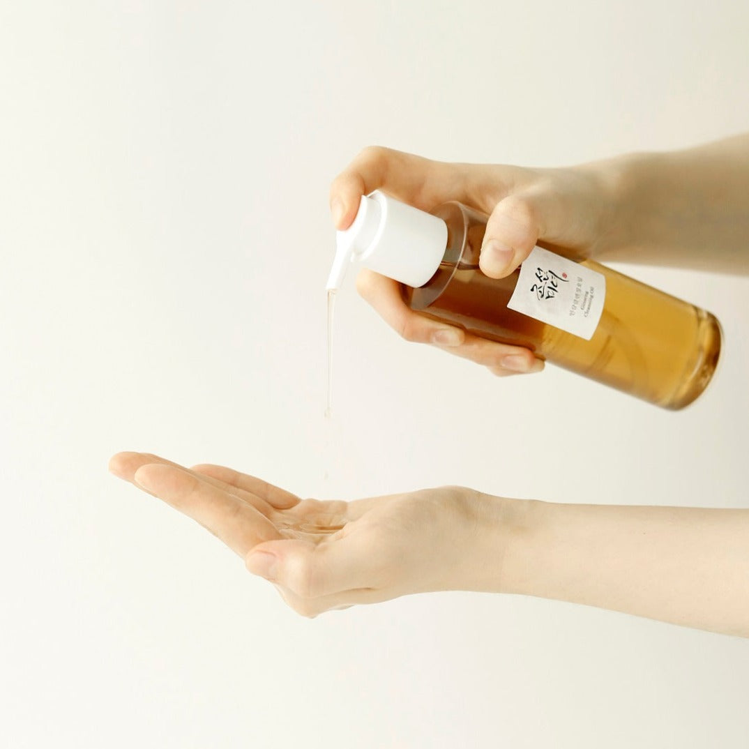Beauty of Joseon Ginseng Cleansing Oil 210ml bottle, showcasing clear liquid and minimalist label on a white background.