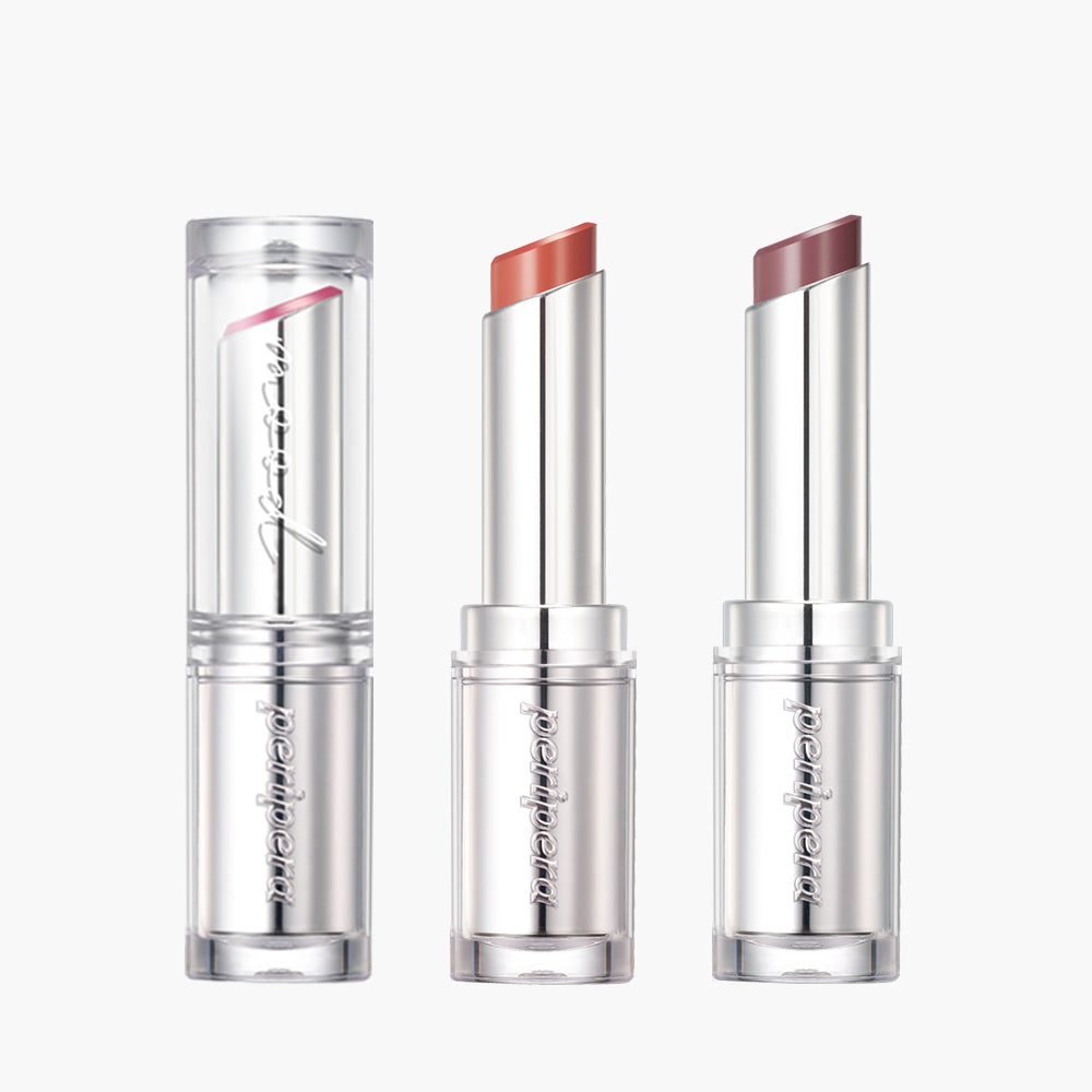Peripera Ink Mood Glowy Balm lipstick in a sleek tube with a soft pink shade, ready for smooth, glowing lips.