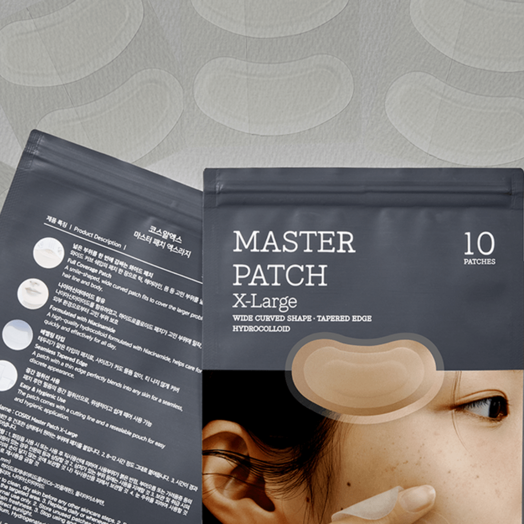 COSRX Master Patch X-Large spot patches, 10 hydrocolloid acne patches in a protective sheet