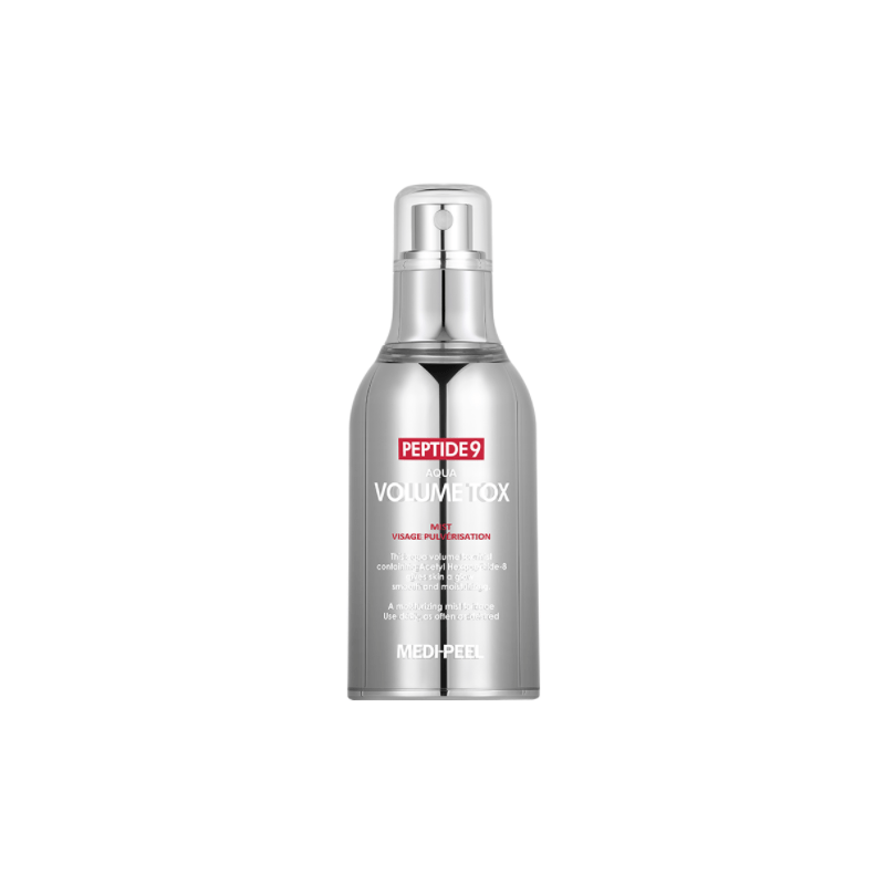 MEDIPEEL+ Peptide9 Aqua Volume Tox Mist 50ml, a hydrating face mist with peptide ingredients for skin refreshment and volume.