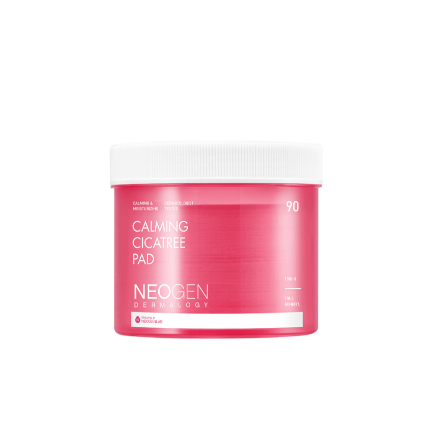 NEOGEN Calming Cica Tree Toner Pad 90pcs, exfoliating and soothing skincare product with calming cica ingredients.