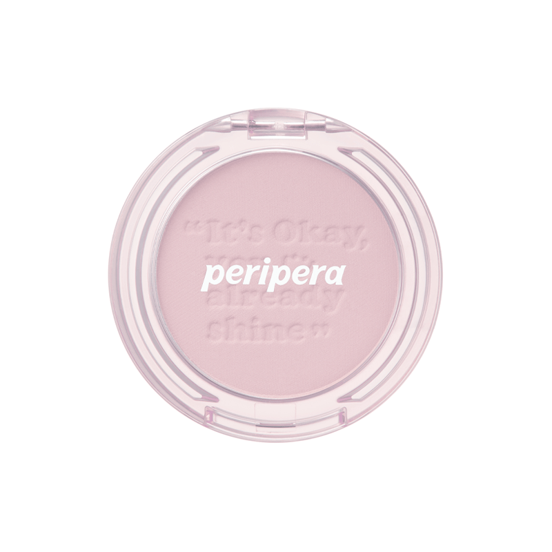 Peripera Pure Blushed Sunshine Cheek blush in a soft pink shade, showcasing the compact with the blush powder visible.