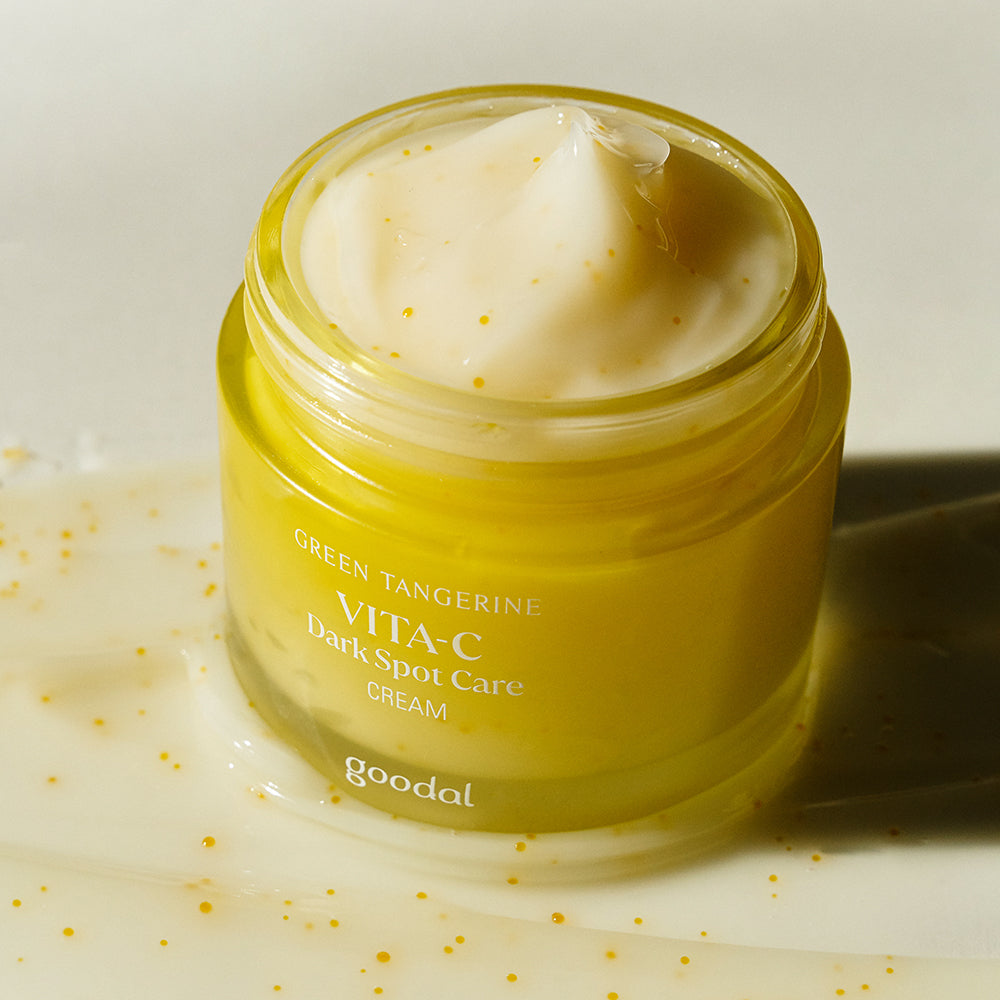 Goodal Green Tangerine Vita C Dark Spot Care Cream, a face moisturizer with citrus ingredients for brightening skin.