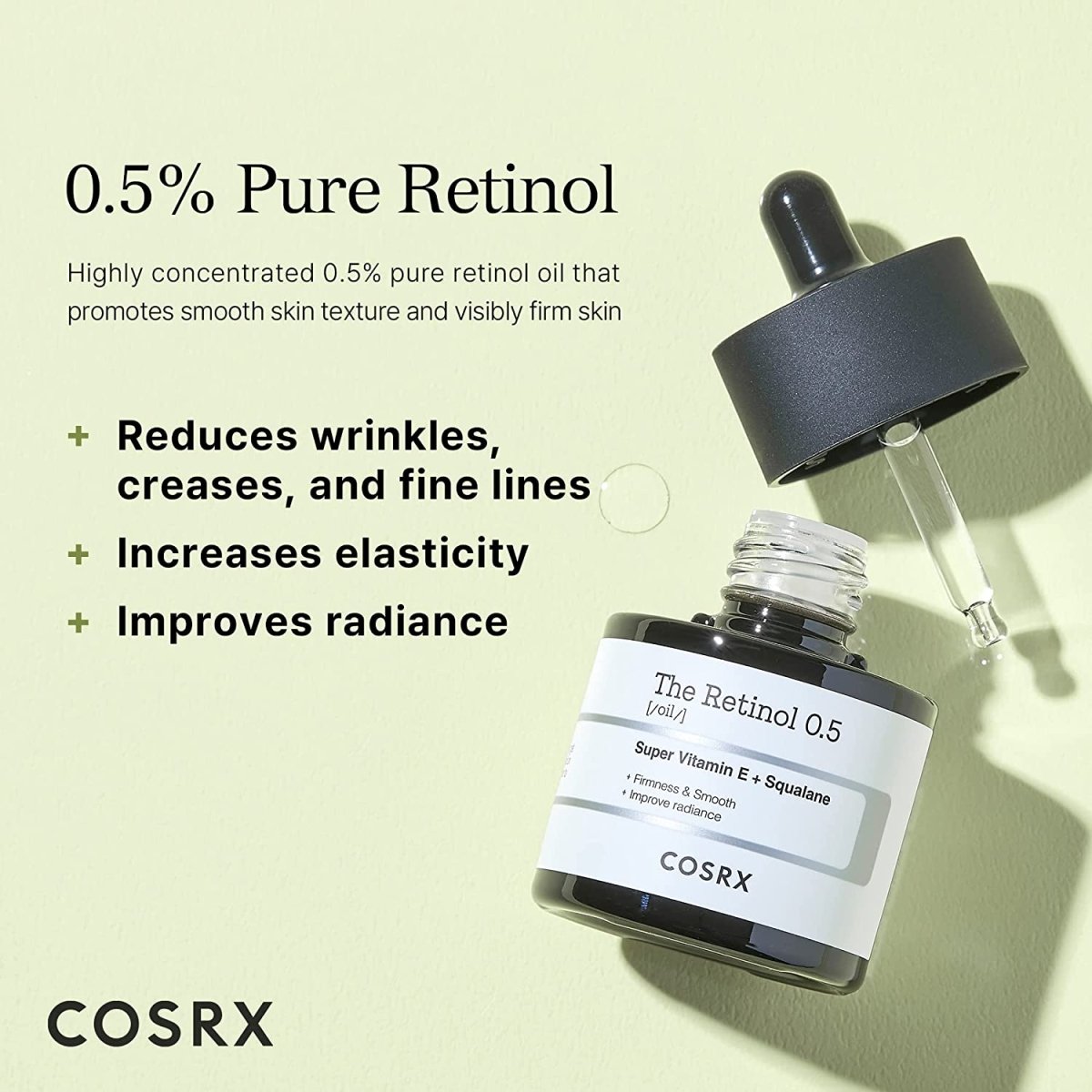 COSRX The Retinol 0.5 Oil 20ml face oil bottle and packaging