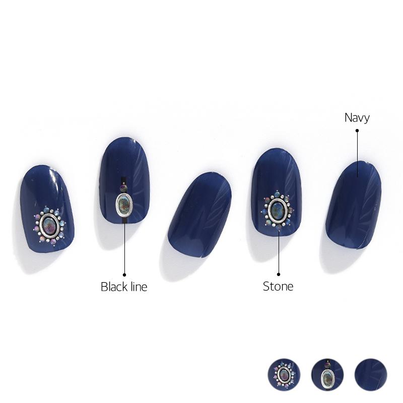 Glossy Blossom To Infinity gel nail strips with galaxy-inspired blue and purple nail art on natural nails.